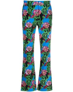 La DoubleJ Floral-Print Flared Trousers - Blue