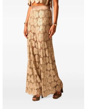 JBQ Dean Floral-Lace Wide-Leg Pants - Natural