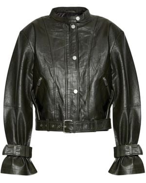 Gestuz Buckle-Detail Leather Jacket - Black