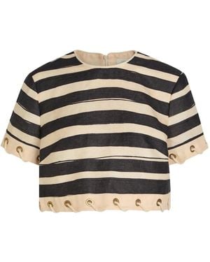 Zimmermann Rebellion Striped Linen Crop Top - Black