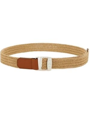Ferragamo Woven Gancini-Buckle Belt - Natural