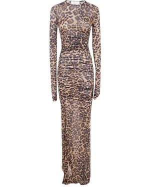 Blumarine Leopard-Print Ruched Maxi Dress - Natural