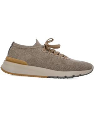 Brunello Cucinelli Knitted Lace-Up Sneakers - Brown