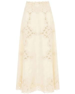 Ulla Johnson Fleur Lace-Panelled Linen Midi Skirt - White