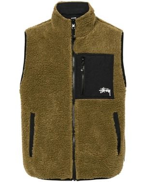 Stussy Mock-Neck Sherpa-Fleece Vest - Green