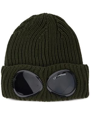 C.P. Company Goggle-Detail Ribbed Beanie Hat - Green