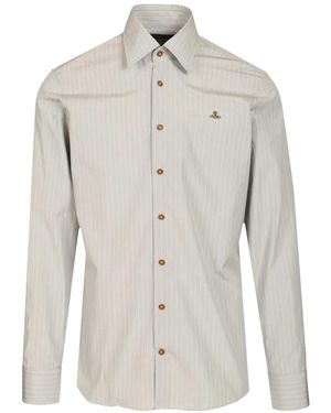 Vivienne Westwood Ghost Pinstripe-Logo Shirt - White