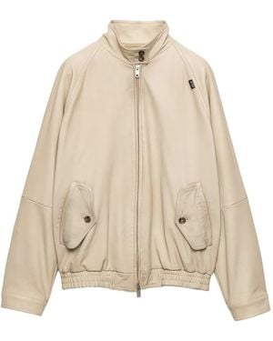 Prada Nappa Leather Blouson Jacket - Natural