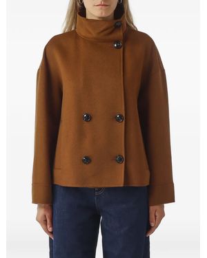 Max Mara Aceri Double-Breasted High-Neck Coat - Brown