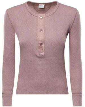 Chloé Ribbed-Knit Long-Sleeve T-Shirt - Purple
