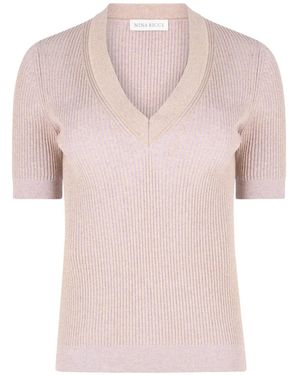 Nina Ricci V-Neck Knit Top - Pink