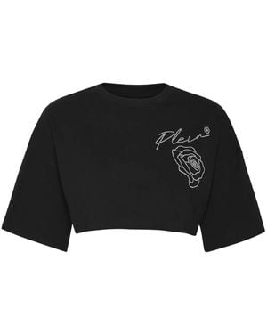 Philipp Plein Roses Crop Top - Black