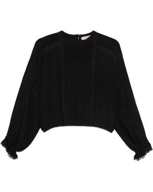 Twinset Geplooide Blouse Met Kanten Afwerking - Zwart