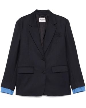 Miu Miu Blazer Con Logo Goffrato - Blu