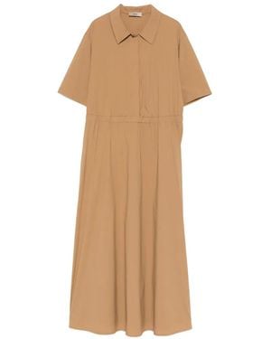 Herno Collared Gathered Midi Dress - Natural