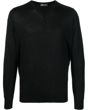 Colombo V-Neck Fine-Knit Jumper - Black