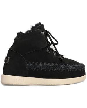 Mou Lace-Up Crochet-Trim Ankle Boots - Black