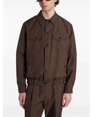 Grayed Elasticated-Hem Button-Up Jacket - Brown