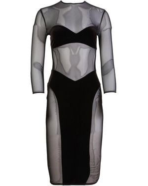 Fleur du Mal Mesh Panel Bodycon Dress - Black