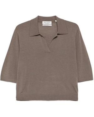 Marc O' Polo Spread-Collar Elbow-Sleeve Top - Brown