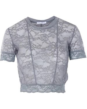 Patrizia Pepe Lace-Embroidered T-Shirt - Gray