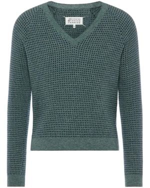 Maison Margiela Waffle-Knit V-Neck Jumper - Green