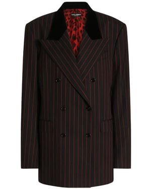Dolce & Gabbana Doppelreihige Jacke Aus Wolle Mit Nadelstreifen - Schwarz