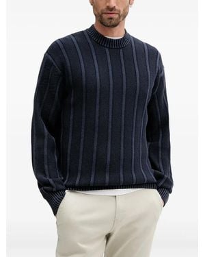 BOSS Ribbed Crew-Neck Jumper - Blue