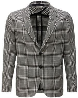 Tagliatore Plaid Single-Breasted Blazer - Grey