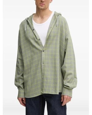 DIESEL Check-Pattern Hood Shirt - Green