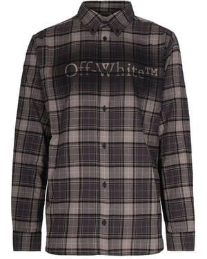 Off-White c/o Virgil Abloh Geruit Shirt Met Lange Mouwen - Grijs