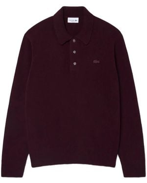 Lacoste Felted-Wool Polo-Collar Sweater - Purple