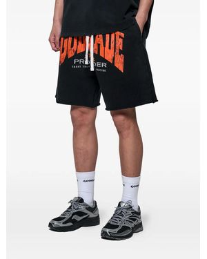 GODMADE Logo-Print Raw-Cut Shorts - Black