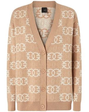 PINKO Half Breed Geometric Pattern V-Neck Viscose-Blend Cardigan - Natural