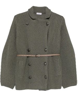 Brunello Cucinelli Double-Breasted Ribbed-Knit Cardigan - Green