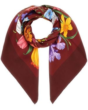 Gucci Seidenschal Mit Blumen-Print - Rot
