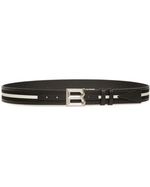Bally B-Logo Striped Belt - Black