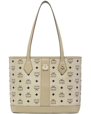 MCM Visetos Logo-Print Tote Bag - White
