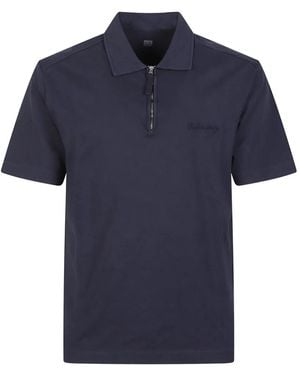 C.P. Company Quarter-Zip Embroidered-Logo Polo Shirt - Blue