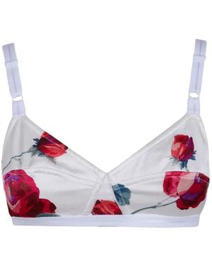N°21 Floral-Print Satin Bra - Red