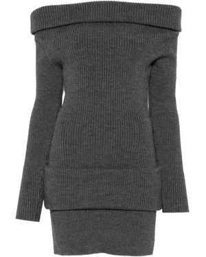Jean Paul Gaultier Off-The-Shoulder Ribbed-Knit Mini Dress - Grey