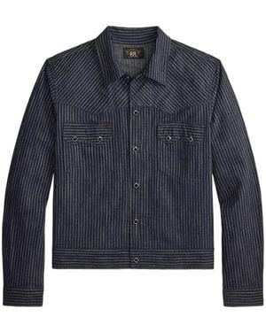 RRL Striped-Pattern Western-Style Stitched Yoke Jacket - Blue