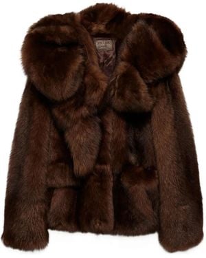 Prada Hooded Shearling Jacket - Brown