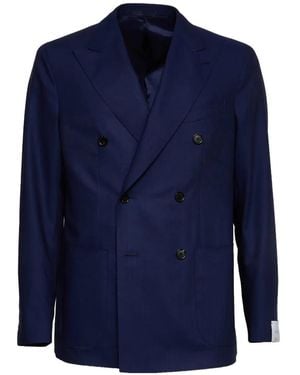 Caruso Double-Breasted Patch-Pocket Blazer - Blue