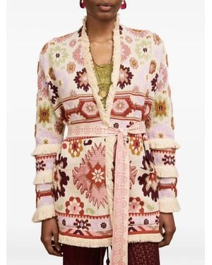Hayley Menzies Soraya Fringed Jacquard Cardigan - Pink