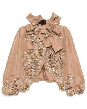 Biyan 3D-Embellished Taffeta Wrap Jacket - Natural