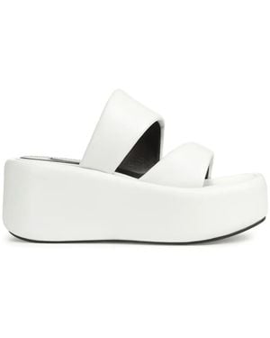 Sergio Rossi Spongy Leather Wedge Sandals - White