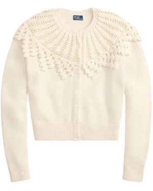 Polo Ralph Lauren Alpaca-Wollen Vest Met Gehaakt Yoke-Detail - Wit
