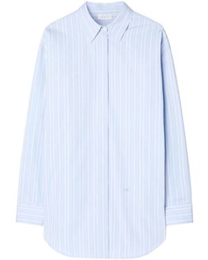 Off-White c/o Virgil Abloh Zip-Detail Pinstriped Poplin Shirt - Blue