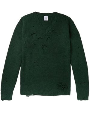 Vetements Distressed-Effect Wool Sweater - Green